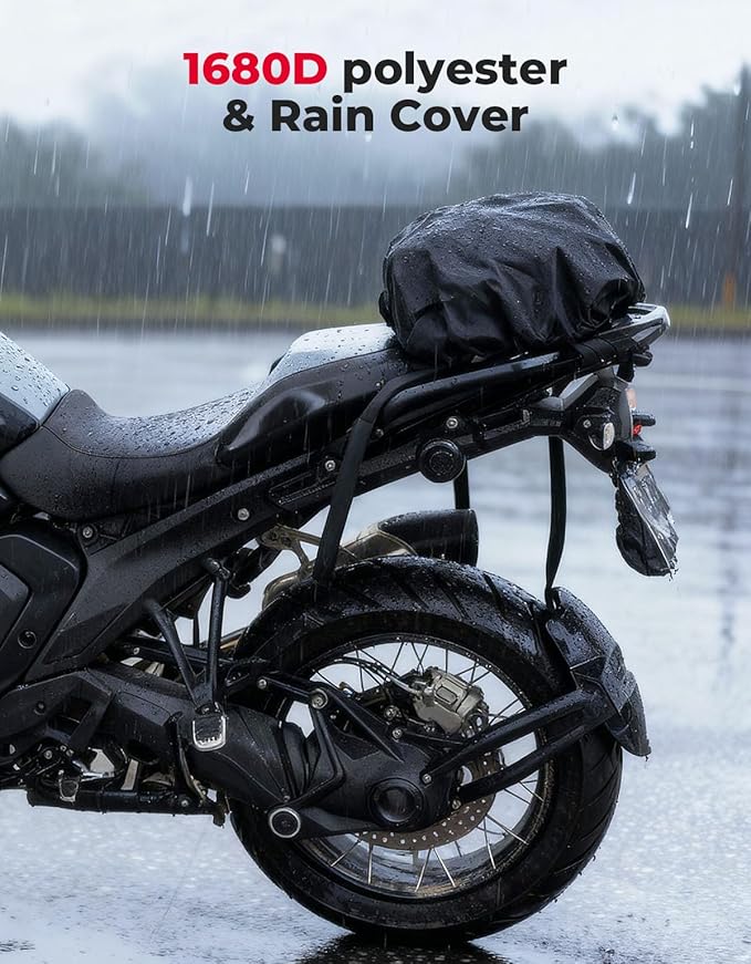 KEMIMOTO Motorcycle Tail Bag, Dual Use Motorcycle Rear Seat Bag with Waterproof Rain Cover, 7-14L Expandable Motorbike Small Bag Luggage Storage Backpack with 6 straps & 1 shoulder strap