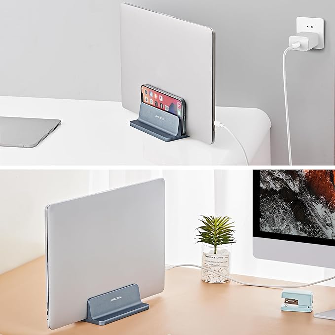 JARLINK Vertical Laptop Stand, Aluminum Laptop Holder Desktop Stand with Adjustable Dock Size (up to 17.3 inches) Compatible with All MacBook/Surface/Dell/Gaming Laptops (Gray) (Pack of 2)