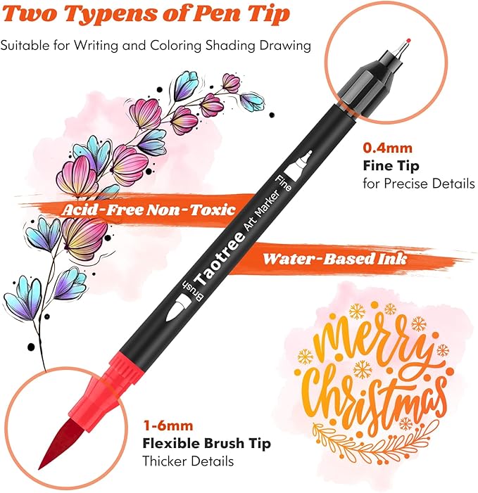 Taotree 36 Colors Dual Tip Art Markers Pens for Adult Coloring Books, Artist Fine & Brush Tip Coloring Marker Drawing Pens for Journaling Note Taking Lettering Calligraphy Craft Art Supplies Set