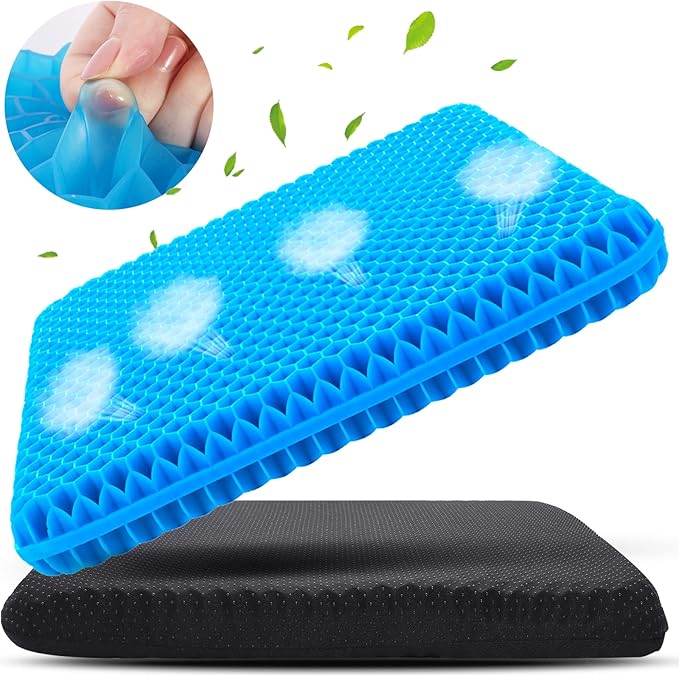 Large Gel Seat Cushion for Long Sitting (Large & Thick), Soft & Breathable, Gel Cushion for Wheelchair Reduce Sweat, Chair Cushion for Office Chair (Black Cover)
