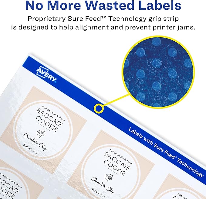 Avery Glossy White Square Labels, Sure Feed Technology, 1.5" x 1.5", 2,000 Glossy White Labels, Print-to-The-Edge, Permanent Adhesive, Laser/Inkjet Printable