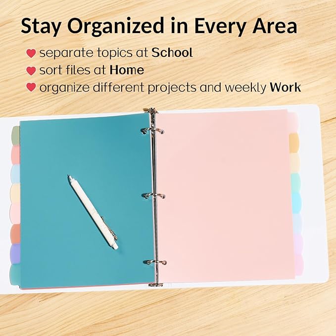 Sooez 8 Tabs Long-Lasting Plastic Write & Erase Large Tabs Dividers for 3 Ring Binder, Aesthetic Cute Pastels Binder Dividers for Student, Teacher, Office, Home Organizers, 2 Sets, Muted