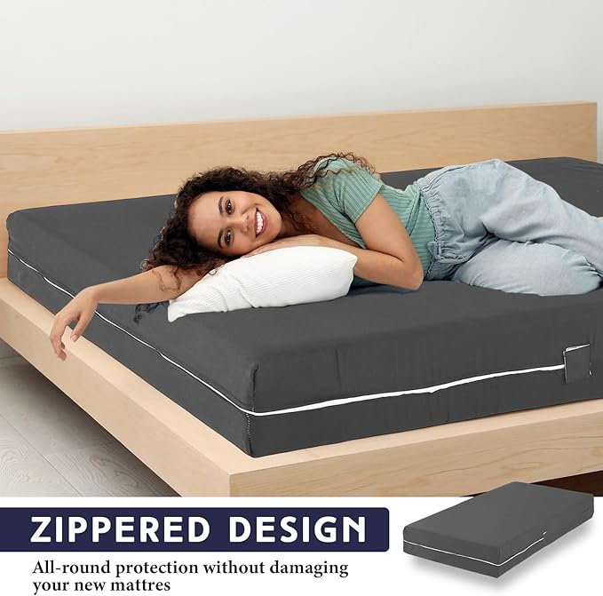 Zippered Mattress Fitted Protector Deep Mattress Encasement Soft Zipper Fitted Sheet Microfiber Bed Sheet Cover for Bed(Dark Gray,Twin,12-16in)