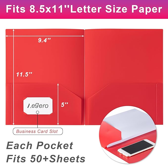 Plastic Folders with Pockets (7 Pack, Green), Durable Heavy Duty File Folders with Business Card Slot, 2-Pocket Folder for Schoolwork & Office,Letter Size