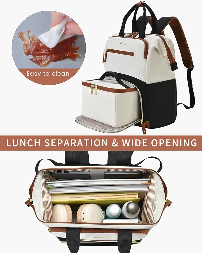 LOVEVOOK Lunch Backpack for Women, 17 Inch Laptop Bag with Insulated Cooler Lunch Box, Work Backpack for Teacher Nurse, Travel Backpack Lunch Bag for Camping Picnic Daily Use