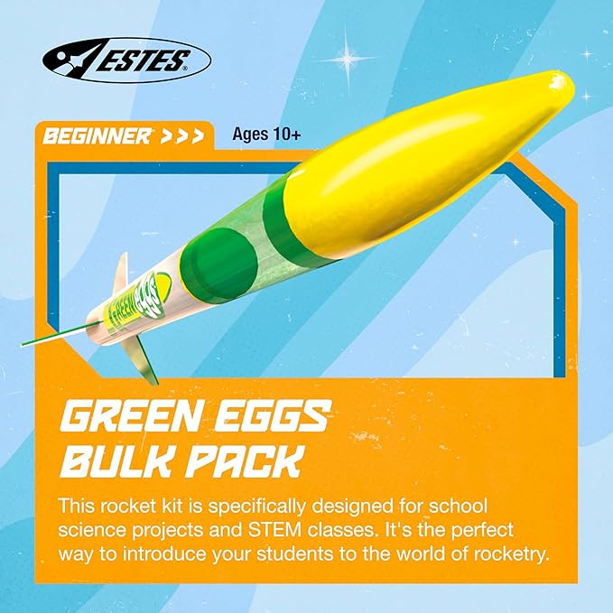 Estes 1718 Bulk Pack of 12 Green Eggs Payload Model Rocket Kits, Intermediate Flying-Rocket Model Kits for Ages 10+