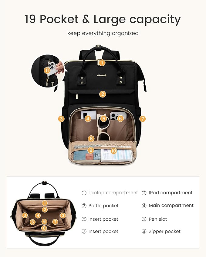 LOVEVOOK Laptop Backpack for Women with Giant Tumbler Holder Pocket,17 inch Waterproof Travel Backpack Purse Computer Laptop Bag,Professional Work College Nurse Teacher Backpack Casual Daypack,Black