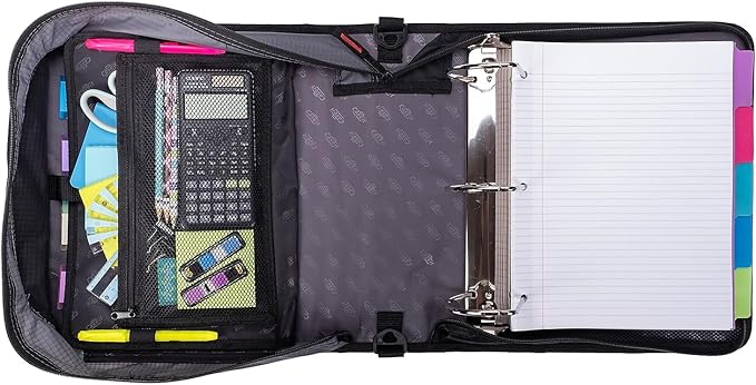 Case-it King Sized Zip Tab School Zipper Binder | 4-Inch D-Rings, 800 Sheet Capacity, 5-Subject Expanding File Folder, Multiple Pockets & Storage Organizer, Shoulder Strap | D-186 Red
