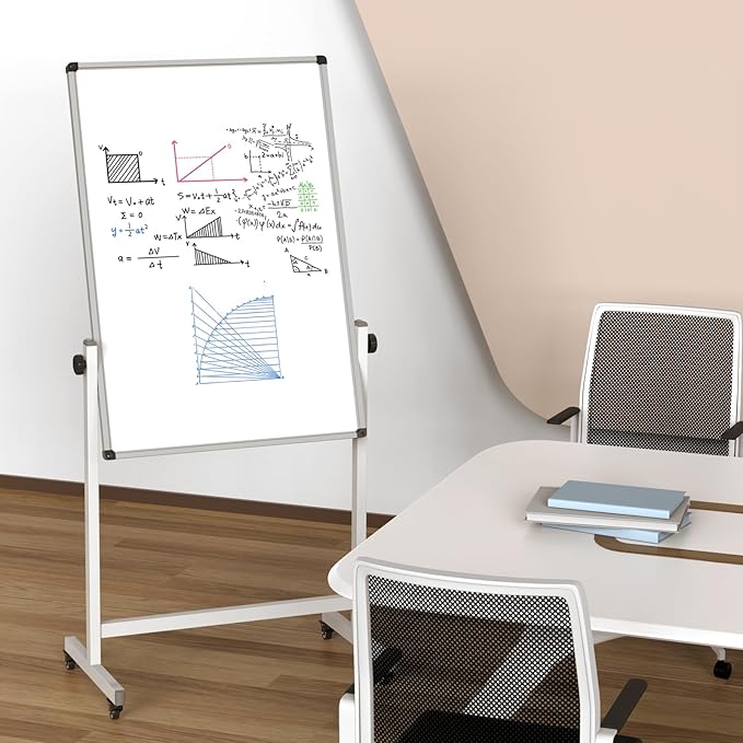 Rolling Whiteboard, 44 x 26 Double Sided Magnetic Dry Erase Board Height Adjustable Whiteboard on Wheels with Sturdy Aluminum Frame for Home Office Classroom