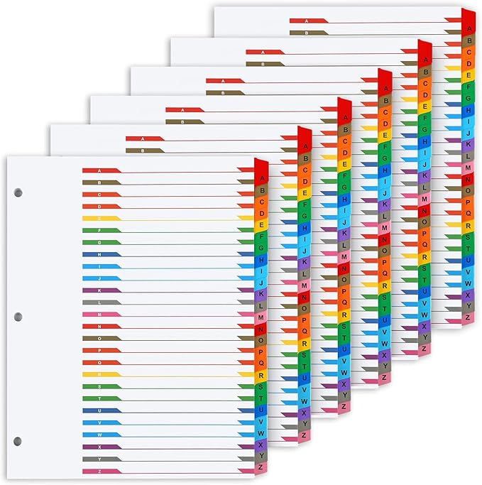Alphabet Binder Dividers for 3 Ring Binder, COIDEA A-Z Dividers for 3 Ring Binder, Multicolor A-Z Binder Dividers with Customizable Table of Contents Page, ABC Alphabet Tabs for School Office (156)