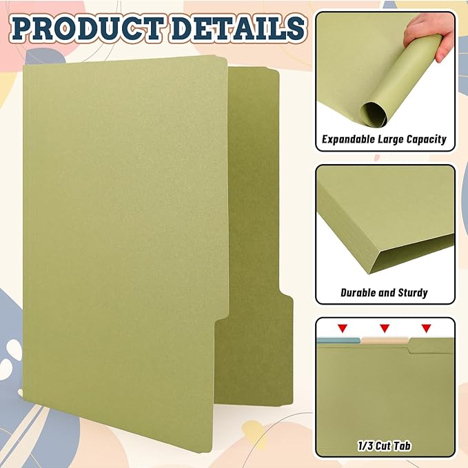 Whaline 24 Pack Boho Colored File Folders Letter Size 6 Solid Colors File Pockets with 1/3 Cut Tab for Home Office Classroom Supplies, 8.9 x 11.6 Inch