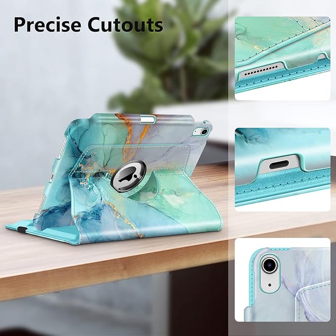 Fintie Rotating Case for iPad (A16) 11th Generation 11 Inch (2025), iPad 10th Generation 10.9 Inch (2022) - [Built-in Pencil Holder] 360 Degree Rotating Protective Stand Cover, Emerald Marble