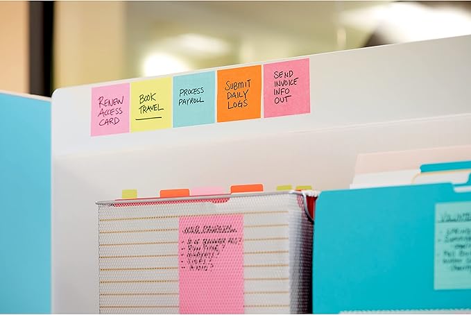 Post-it Super Sticky Notes, 3 Sticky Note Pads, 3 x 3 in., School Supplies, Office Products, Sticky Notes for Vertical Surfaces, Monitors, Walls and Windows, Supernova Neons Collection