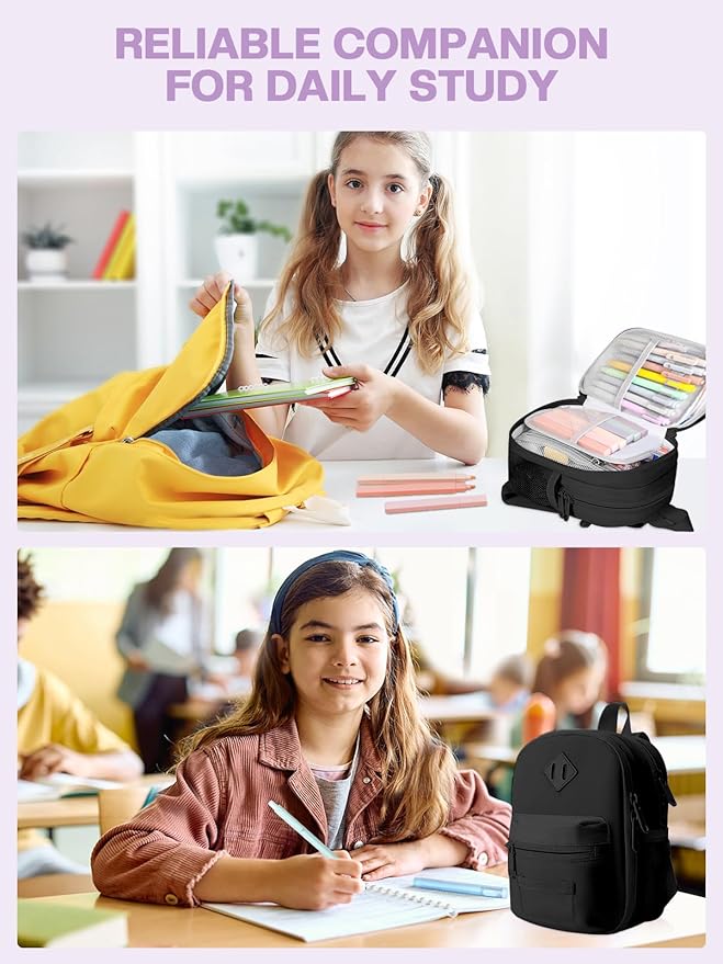 51 PCS Aesthetic School Supplies with Cute Pencil Case, 12 Pastel Highlighters, 8 Quick Dry Retractable Black Ink Pens, 6 Pastel Mechanical Pencil Student Stationary Bible Study Supplies (Black)