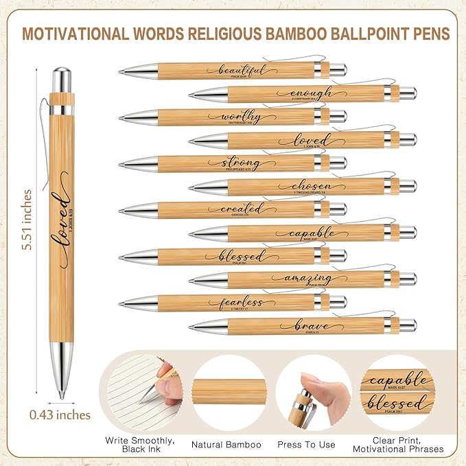 Kosiz 12 Sets Christian Gifts Bulk Inspirational Bible Verse Spiral Notebook and Religious Bamboo Ballpoint Pen Journal with Scripture for Easter Church Member First Communion Teacher Holy Week (Brown)