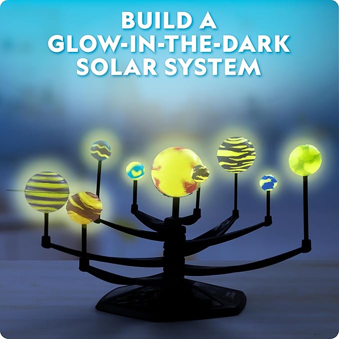 National Geographic Glow-in-The-Dark Solar System Model Kit for Kids - Build & Paint a 3D Planetary Model with Movable Arms, STEM Projects for Kids Ages 8-12, Space Themed Bedroom Decor