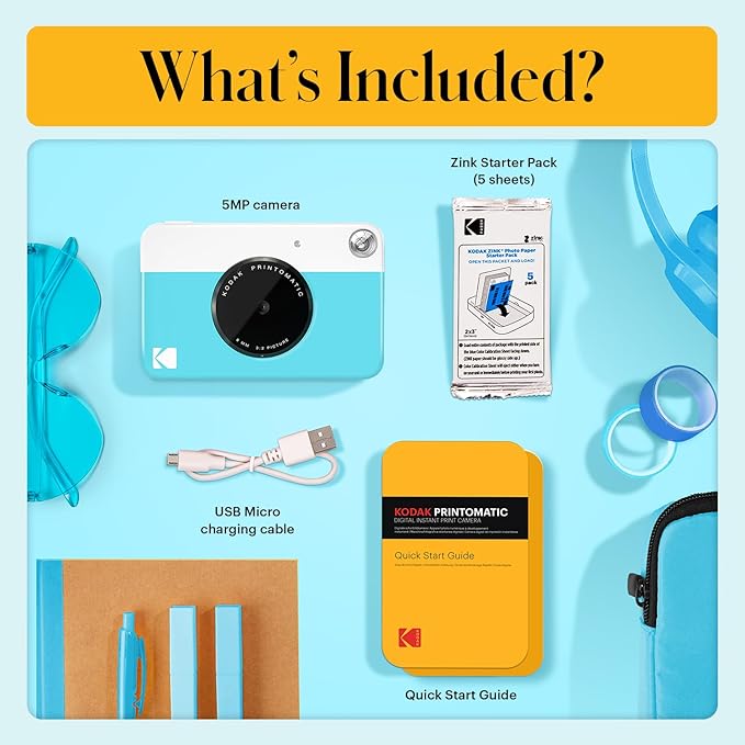 KODAK Printomatic Full-Color Instant Print Digital Camera - Colorful Photos On Zink 2x3" Sticky-Back Photo Paper - 5MP, Portable, Creative Fun Gift for Birthday, Christmas, Holiday - Blue