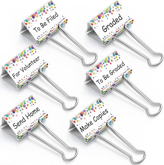 Tenare 6 Pieces Teacher Essentials Large Binder Clips 2 Inches Teacher Binder Paper Clips Office Back to School Gifts Classroom Supplies Management Supplies(Cute Things to Do)