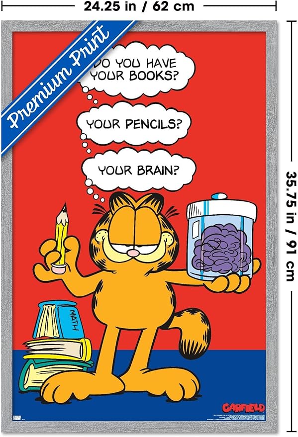 Garfield - Brain Wall Poster, 34L" x 22.4W", Gray Framed Version