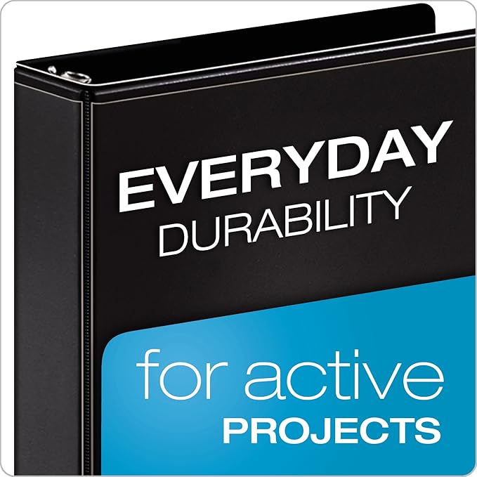 Cardinal 3 Ring Binder, Binders for School and Office, Durable 3 Inch Performer ClearVue Binder, Round Rings, 625-Sheet Capacity, Customizable ClearVue Covers, PVC-Free, Black (67525)