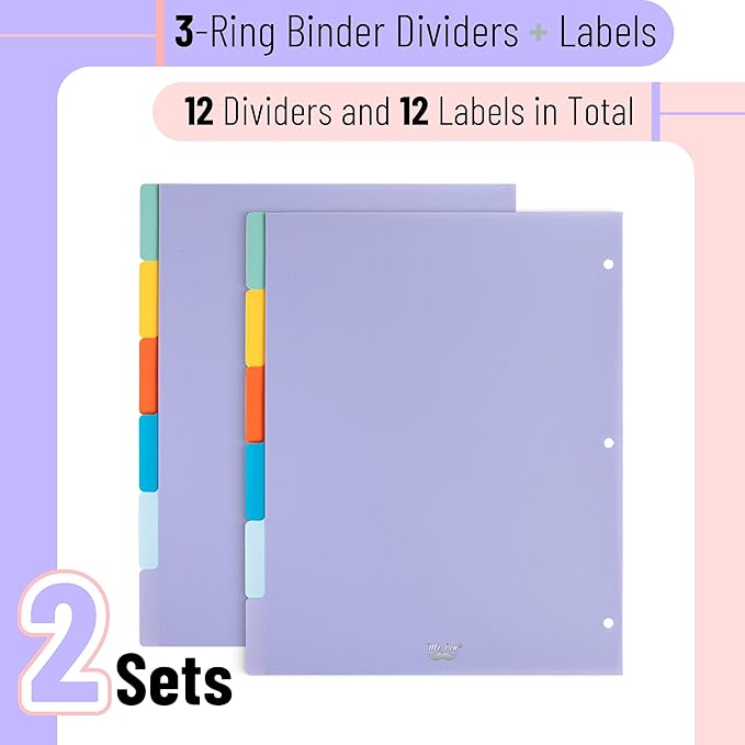 Mr. Pen- 3 Ring Binder Dividers with Tabs, 2 Sets, 6 Pack/Set, Letter Size, Winter Colors, Plastic 6 Tab Dividers for 3 Ring Binder with 12 pcs Labels