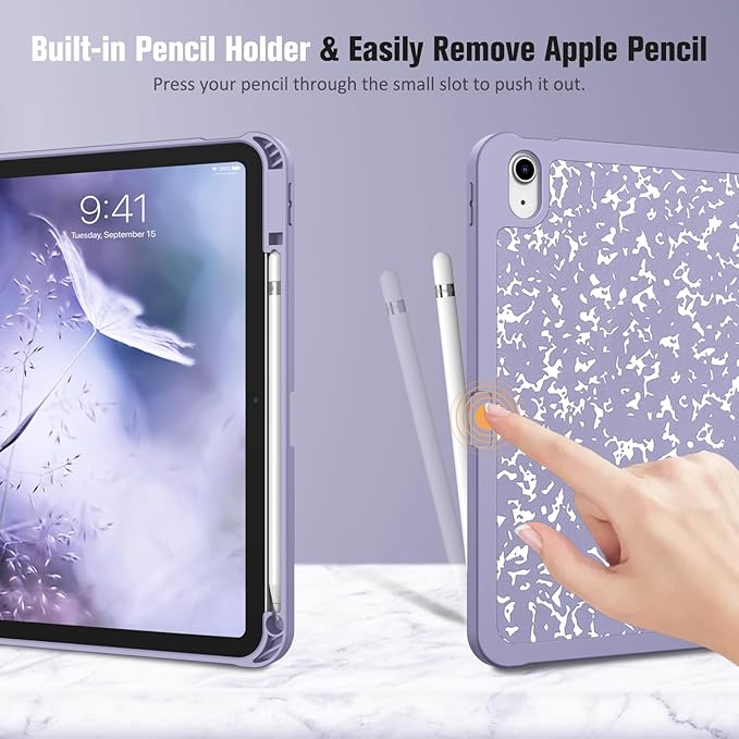 Fintie SlimShell Case for iPad (A16) 11th Generation 11 Inch (2025), iPad 10th Generation 10.9 Inch (2022) - Flexible Soft TPU Stand Back Cover with Pencil Holder, Composition Lilac