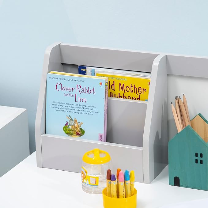 Qaba Toddler Desk and Chair Set, Kids Writing Desk Study Table for Children with Whiteboard, Storage Cabinet, Child Furniture, Art Gifts for Kids, Gray