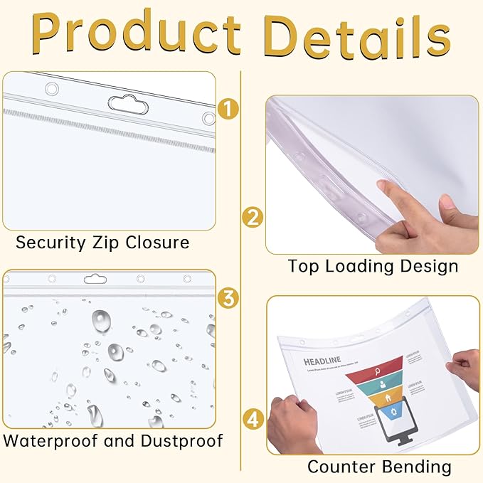 AKONEGE 12PCS Hard Sheet Protectors 8.5 x 11 Waterproof Resealable Zip Page Protectors Clear Hard Plastic Sleeves for Photos Birth Certificate, Heavy Duty Document Holder Wall Sign Holder, Horizontal