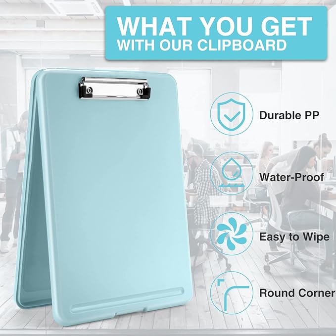Sooez Clipboard with Storage, Plastic Storage Clipboards with Low Profile Clip, Nursing Clip Boards Foldable, Hanging Clipboard Case for Work, Teacher, Classroom Must Haves, Office School Supplies