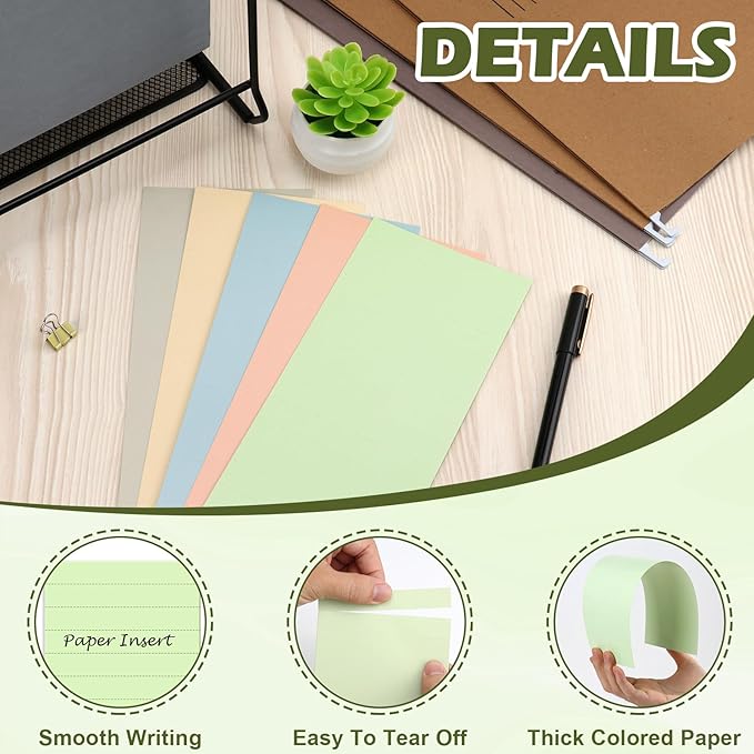 100 Pcs Hanging File Folder Tab Inserts 4 Inch Colored Blank File Tab Hanging File Folders Labels Paper Inserts Thick 300Gsm Cardstock for 4 Inch Hanging Folder Tab