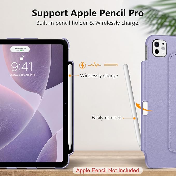 Fintie Rotating Case for iPad Pro 11-inch (M5) 2025 / (M4) 2024 - [Built-in Pencil Holder] 360 Degree Swiveling Smart Stand Protective Cover, Auto Sleep/Wake, Lilac Purple