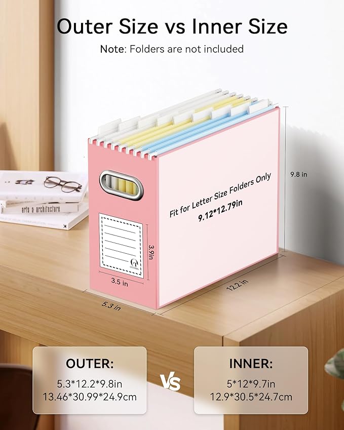 Oterri Cardboard File Organizer Box for Hanging File Folders Letter Size,File Box for Computer Desk,File Cabinet,Working Home,Office,Classroom (Colorblock, Letter Size - 8 Packs)
