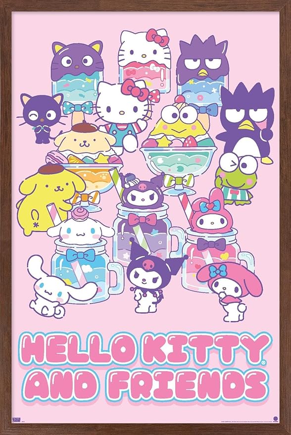 Trends International Hello Kitty and Friends: 24 Summer Fresh - Group Wall Poster, 34L x 22.4W, Mahogany Framed Version