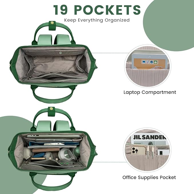 LOVEVOOK Gradient Laptop Backpack for Women,15.6 Inch Work Computer Bakcpack Purse Laptop Bag With Anti-Theft Pocket,Waterproof Carry on Teacher College Backpack for Travel,Green-White