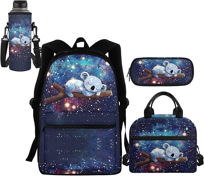 Galaxy Koala Backpack for Girls 6-8 School Boys Kids School Bags 10-12 Years Old with Lunch Boxes Pencil Purse Water Bottle Sleeve Preschool Kindergarten Elementary Bookbag 4pcs/set