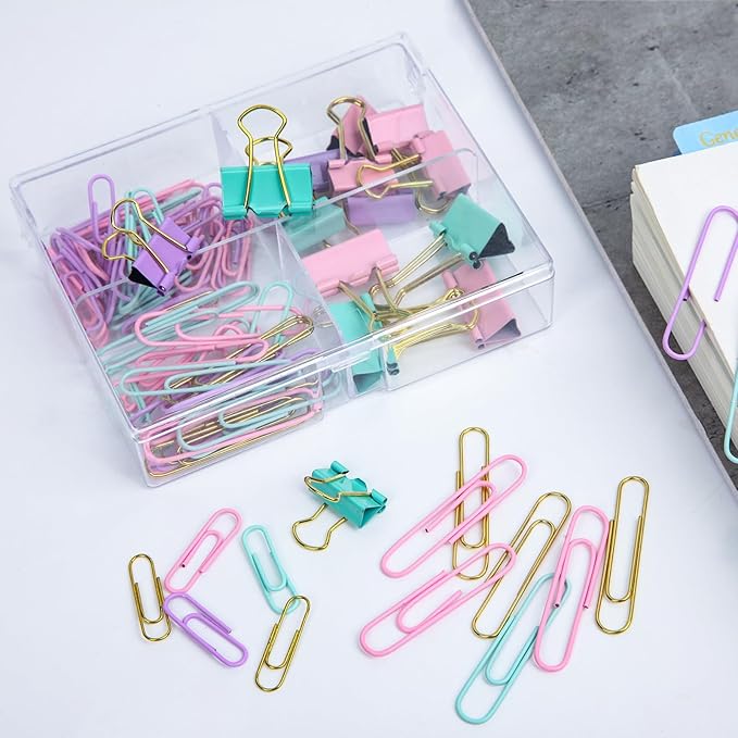 Cute Paper Clips Binder Clips Combo Set, Assorted Size Paper Clips for Office, Cute Office Supplies Set,