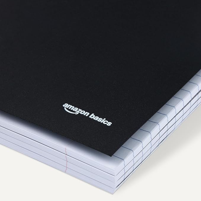 Amazon Basics Wide Ruled Spiral Notebook, Poly Cover, 5 Subject, For Work and School, 200 Sheets, 8.5" x 10.5", Black, 1-Pack