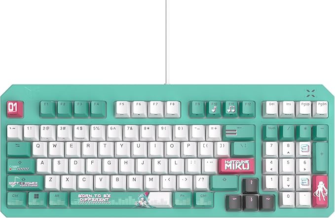 ASUS TUF Gaming K3 Gen II Hatsune Miku Edition Wired USB Gaming Keyboard – 97-Key Compact Layout, Optical-Mechanical RGB Switches, PBT Keycaps, Detachable Top Plate, IP57 Rated, PC/Mac Support - Aqua