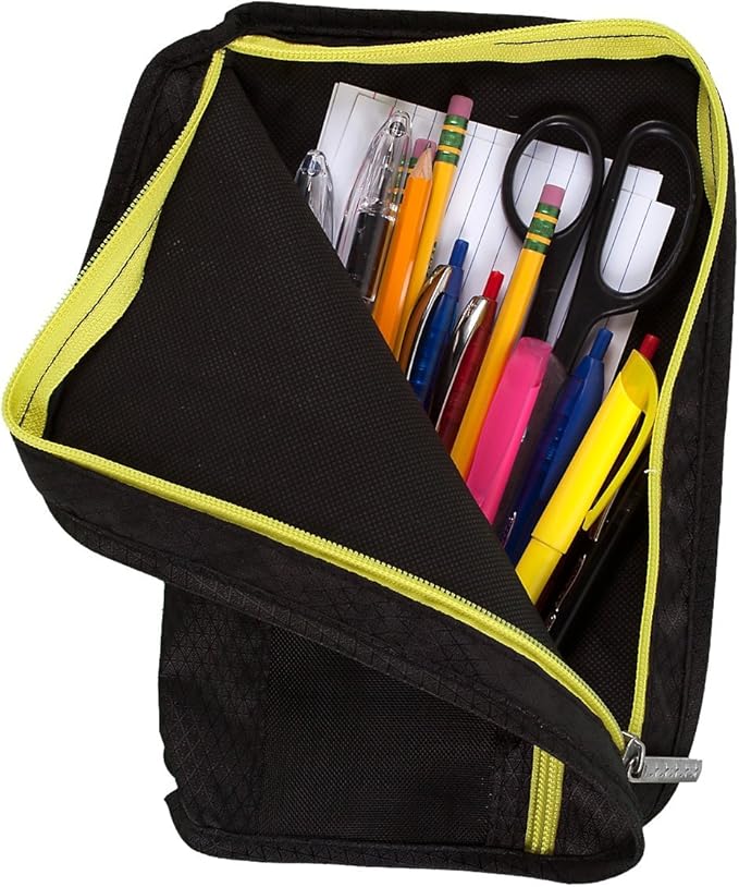 Xpanz Zipper Carrying Case, Pouch for Pencil, Pen, Supplies - Puncture , Black,Gray