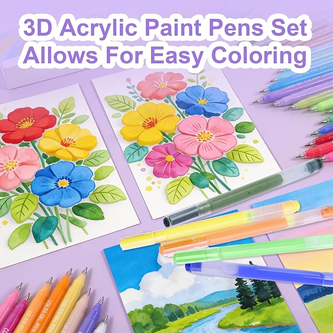 54 Colored Multifunctional Gel Pen Set, Medium Point Glitter Gel Pens, Art Acrylic Paint Markers for Drawing, Coloring Books, Rock Painting, Bold and Bright Coloring Kit