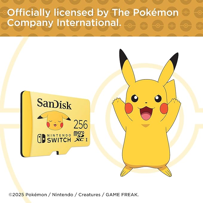 SanDisk 256GB microSDXC Card Licensed for Nintendo Switch, Pokémon Edition, Pikachu, Made for Nintendo-Switch, OLED, and Lite - SDSQXAO-256G-GN6Z