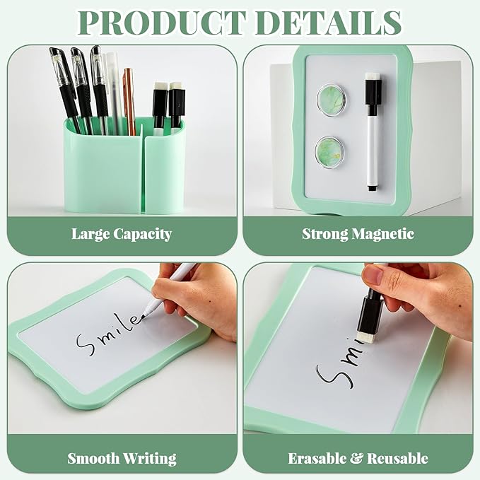 11 Pcs School Lockers Magnetic Decor Green Locker Accessories Kit with Magnetic Mirror Whiteboard Pen Holder Buckles Lockers Organizer Decorations Locker Essentials for Back to School Supplies