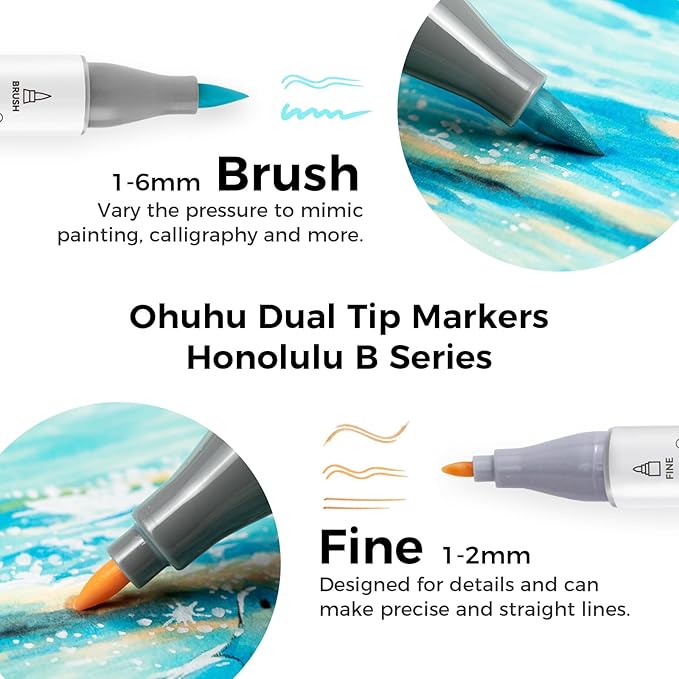 Ohuhu Pastel Alcohol Brush Markers - 48 New Pastel Colors - Blossoming - Alcohol Based Double Tipped Art Alcohol Markers for Artist Adults' Coloring Illustration - Brush & Fine Dual Tips - Honolulu B