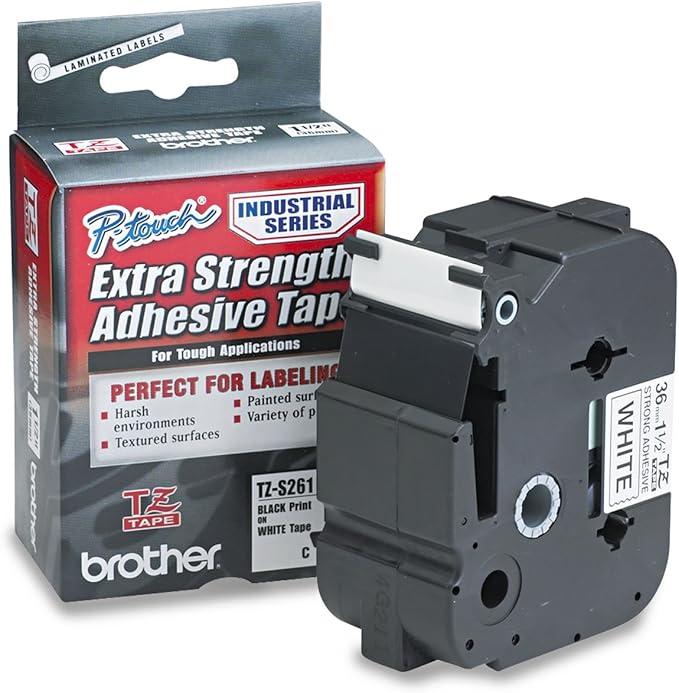 Brother Laminated Extra-Strength Black on White 1 1/2 Inch Tape in Retail Packaging (TZeS261)