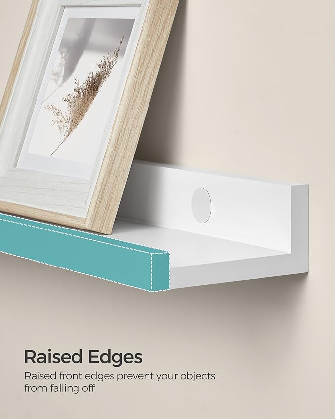 SONGMICS Floating Shelves, Set of 3 Wall Shelves, 31.5-Inch Wide, for Photo Frames and Trinkets, for Living Room, Home Office, Kitchen, Bathroom, White ULWS081W01