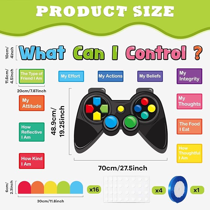 Video Game Theme Classroom Bulletin Board Decorations Set Growth Mindset Mental Health Inspirational Cutouts for School Students Teachers Chalkboard What Can I Control Theme Wall Decor