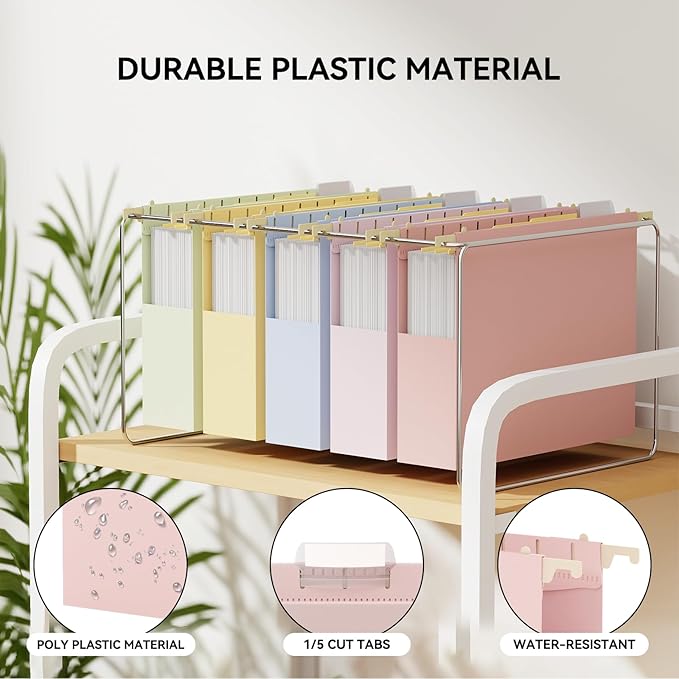 Ansook Letter Size Hanging File Folders Extra Capacity,Heavy Duty 2" Expansion File Folders Hanging with Tabs,Plastic File Cabinet Folders,12 Pack Pastel Desk File Organizer Folders for Office Home