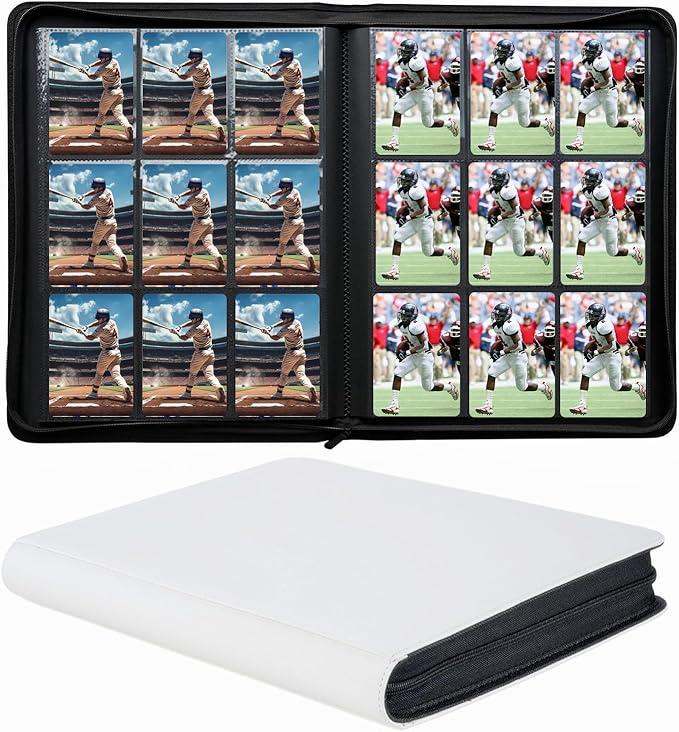 9-Pocket Zippered Trading Card Binder, 864 Pockets Double-Sided Side-Loading Card Organizer Album, PU Leather Card Holder Protector for MTG, TCG, Sports Cards (White)
