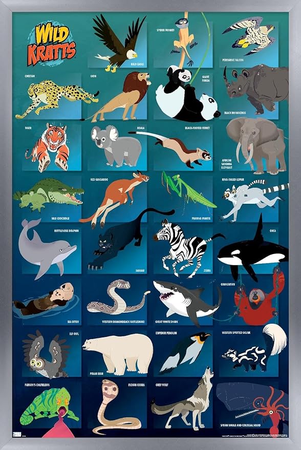 Wild Kratts - Grid Wall Poster, 34L" x 22.4W", Silver Framed Version