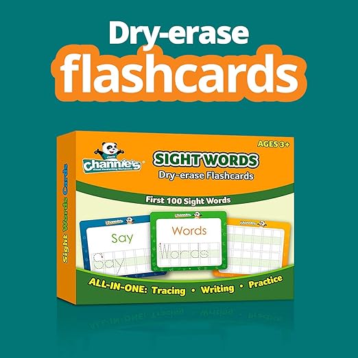 Channie’s Visual Dry Erase Flashcards for Pre-K Through First Grade Students’ to Learn to Trace, Practice &Write Their First 100 Sight Words, Ages 3+, 5.5” x 4.25